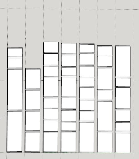 Initial cut list for Tetris shelves